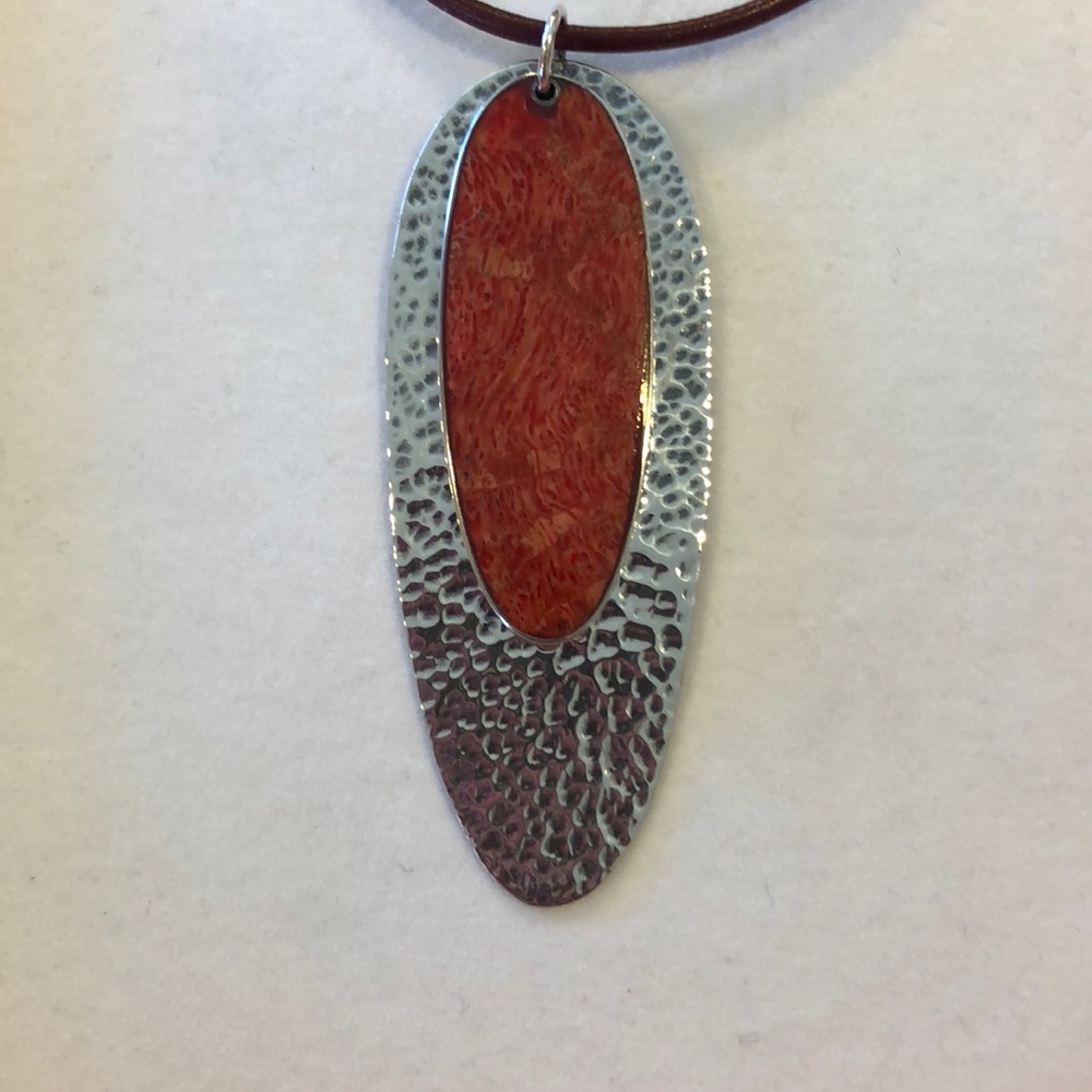Silver and Orange Stone Necklace